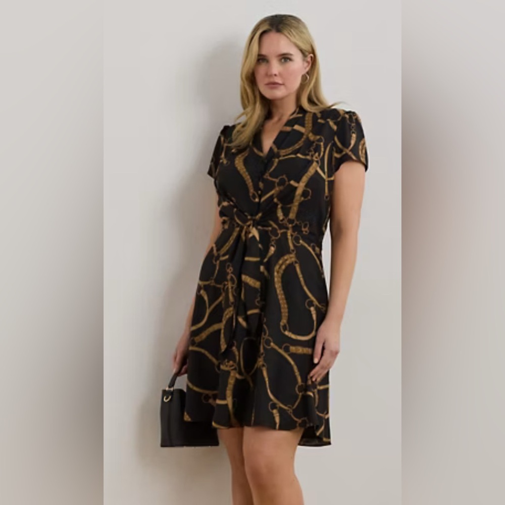 Ralph Lauren Belting-Print Crepe Tie-Front Dress~Size 8~*Brand New w/ Tags $145